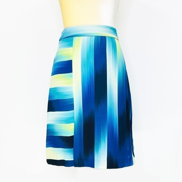 Trina Turk Knee Length Skirt A-Line Size 4 Blue Green Stripes Chiffon New NWT - Picture 1 of 7